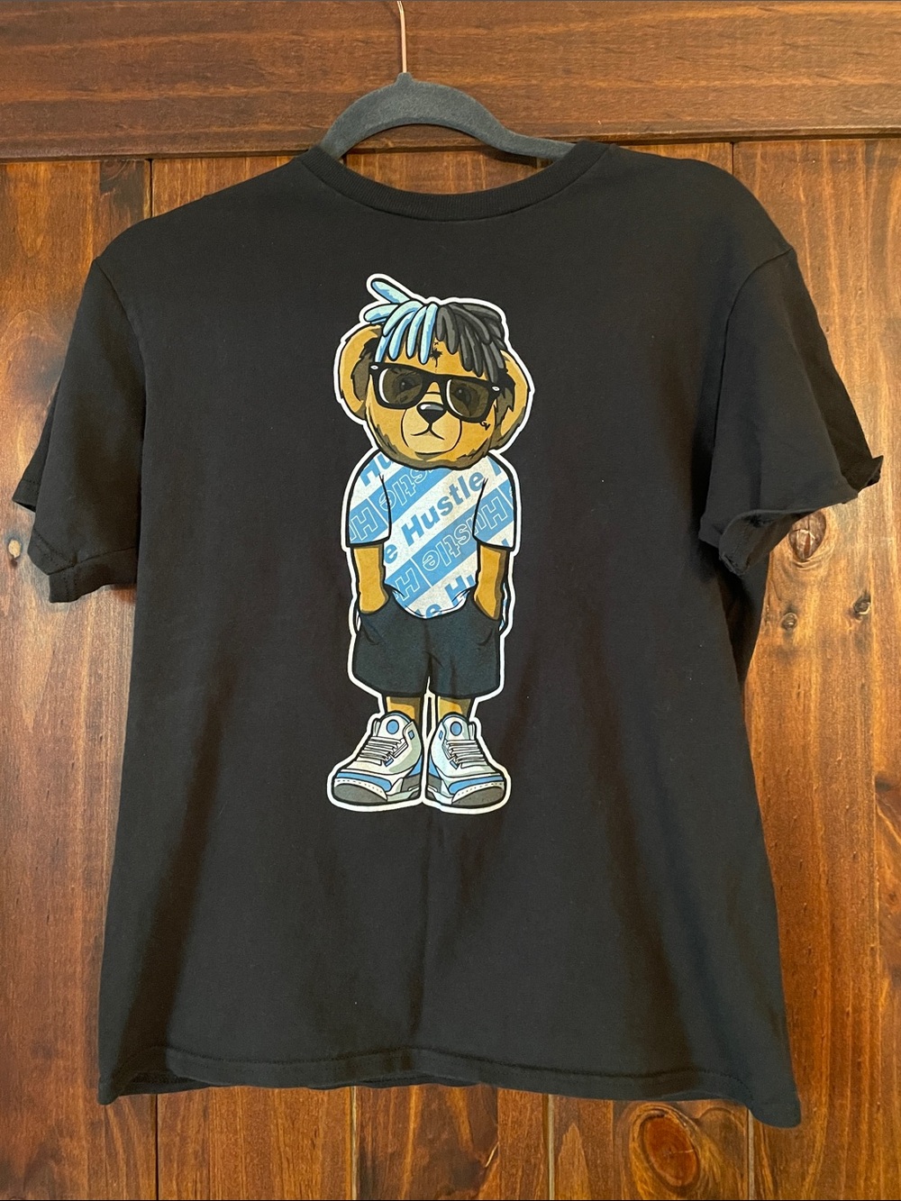 Kids' Black Bear Graphic Tee with Carolina Blue Accents - Short Sleeve